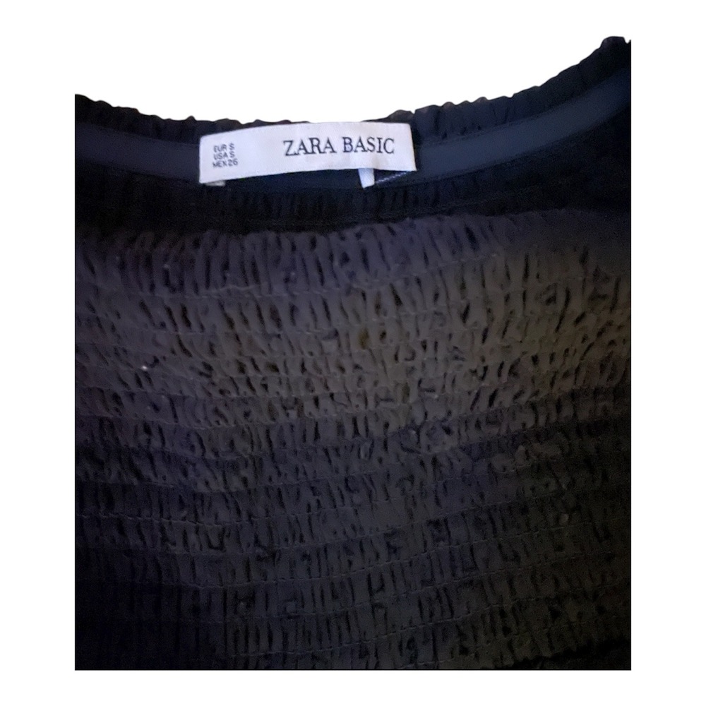 Zara Basic Black Smocked Square Neck Embroidered … - image 3